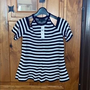 Stripe Cold Shoulder Sweater